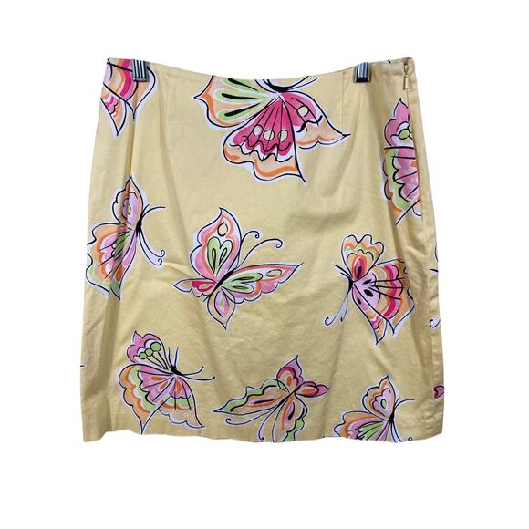 Talbots Skirt Women Size10 Yellow Animal Butterfly Print Stretch Pencil Summer - Picture 1 of 10